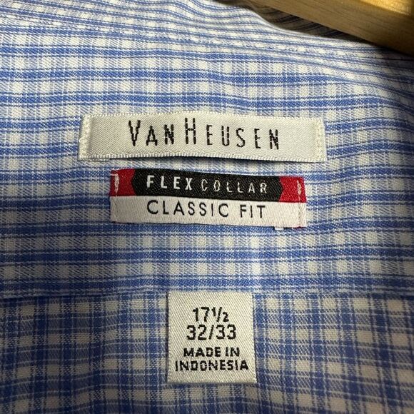 CLEARANCE! Men’s Blue Van Heusen Checked Dress Shirt Size 17-1/2 - Picture 5 of 5